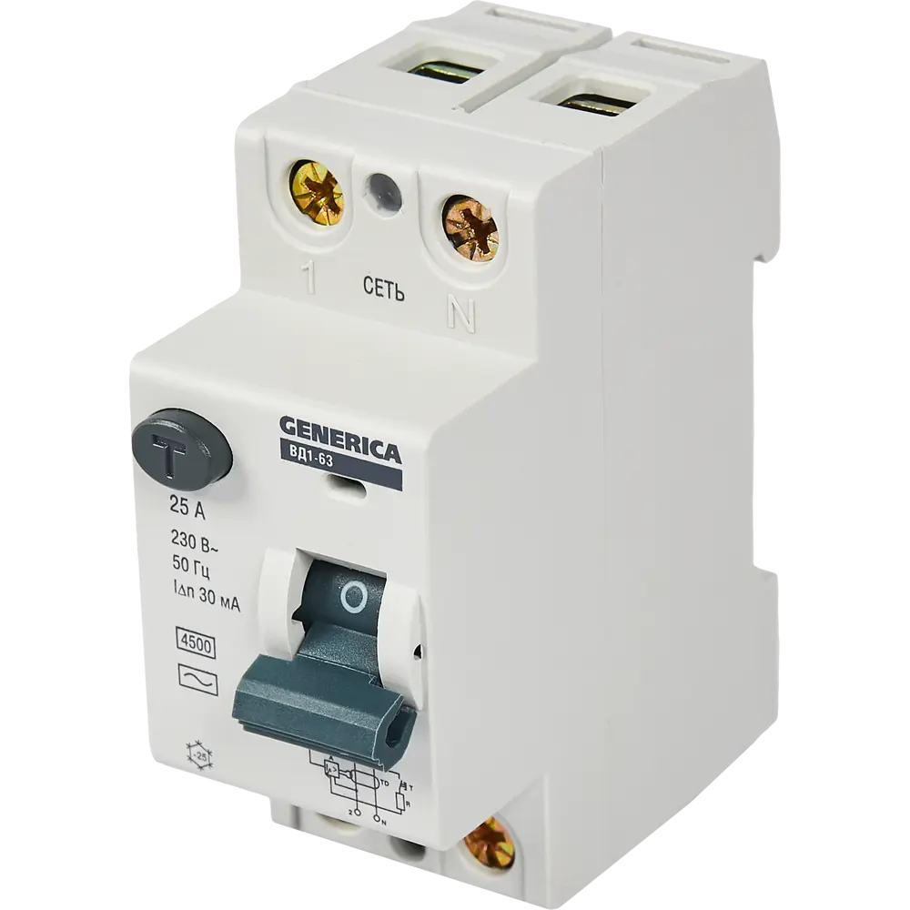 Generica ВД1-63 УЗО 2P 25А с защитой от утечек 30 мА 84798340 STLM-0055300