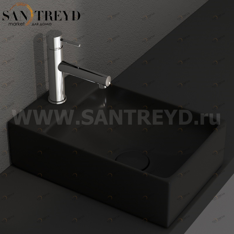 B6R40AR Подвесная раковина настенная прямоугольная Ceramica Globo T-EDGE черная