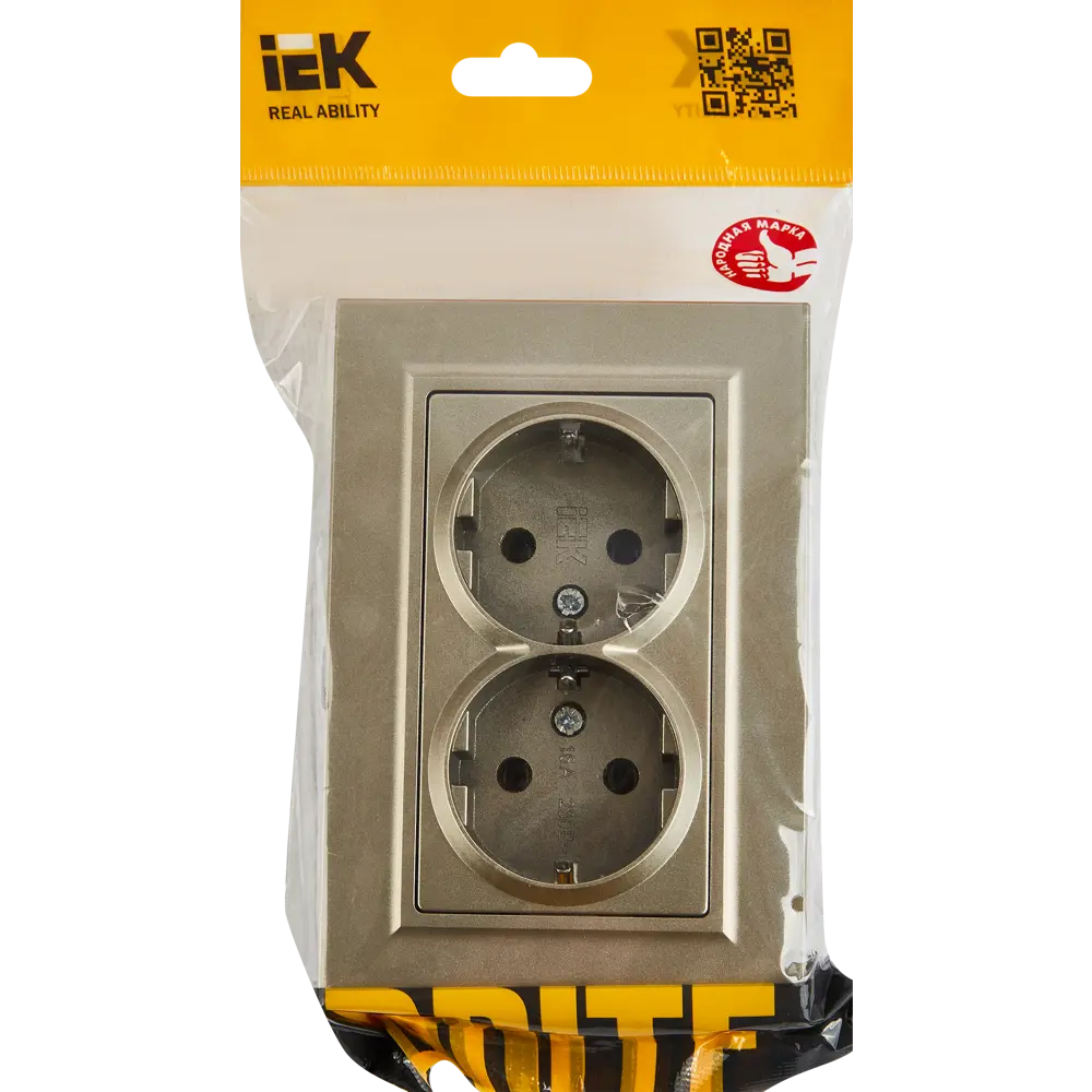 Розетка двойная встраиваемая IEK Brite РС12-3-БрШ с заземлением цвет шампань 87761648 STLM-2047813 - Вид №4