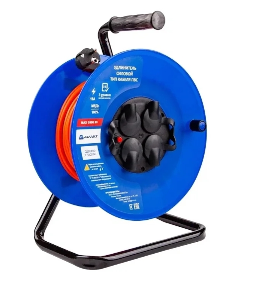 Удлинитель силовой АТЛАНТ ПВС 4000 черный/синий 9121831 STDN-0119783
