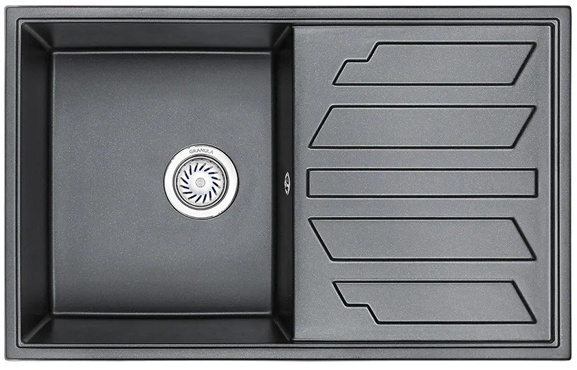 8002, ШВАРЦ (чёрный металлик), кухонная мойка, кварц