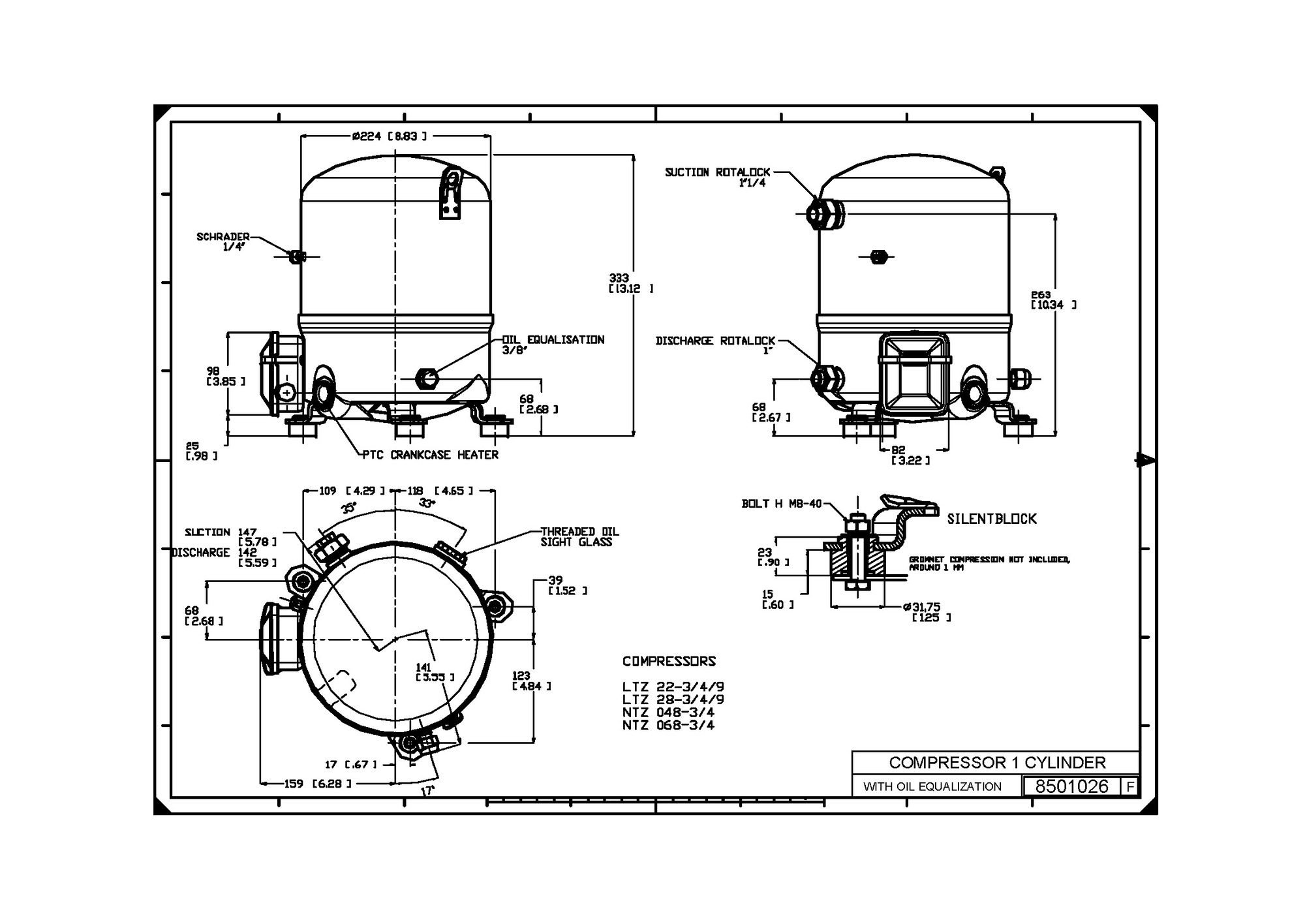 Danfoss NTZ — герметичные поршневые компрессоры NTZ215A4LR1B Компрессор поршневой 120F0240  - Вид №8