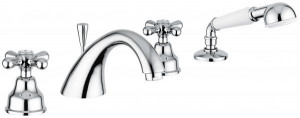 12120BC Смеситель Deco Classic с ручным душем на борт ванны, 4 отверстия, цвет белый-хром