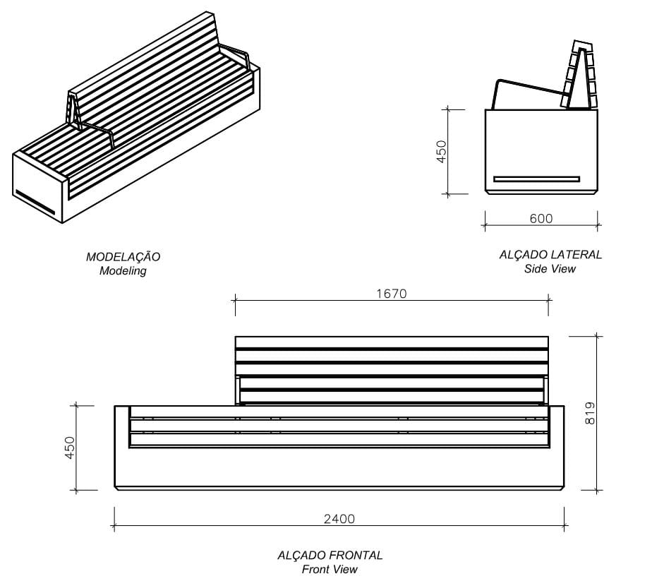 Бетонная скамья и ироко с подлокотниками amop Comporta ARCH-00106185 - Вид №8