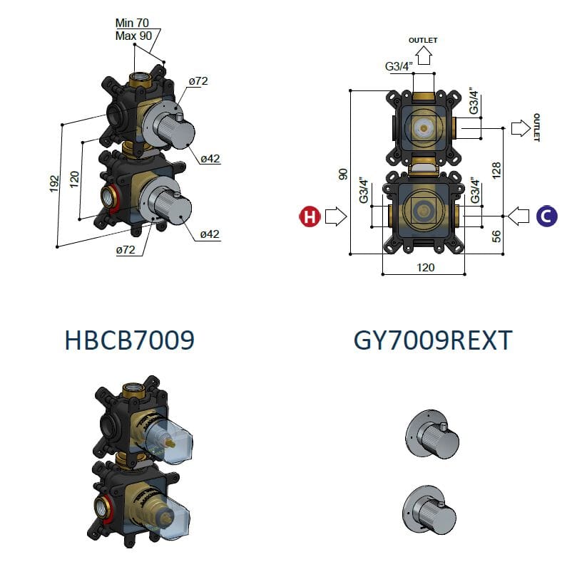 Латунный термостатический смеситель для душа Hotbath Guy ARCH-00070732 - Вид №2