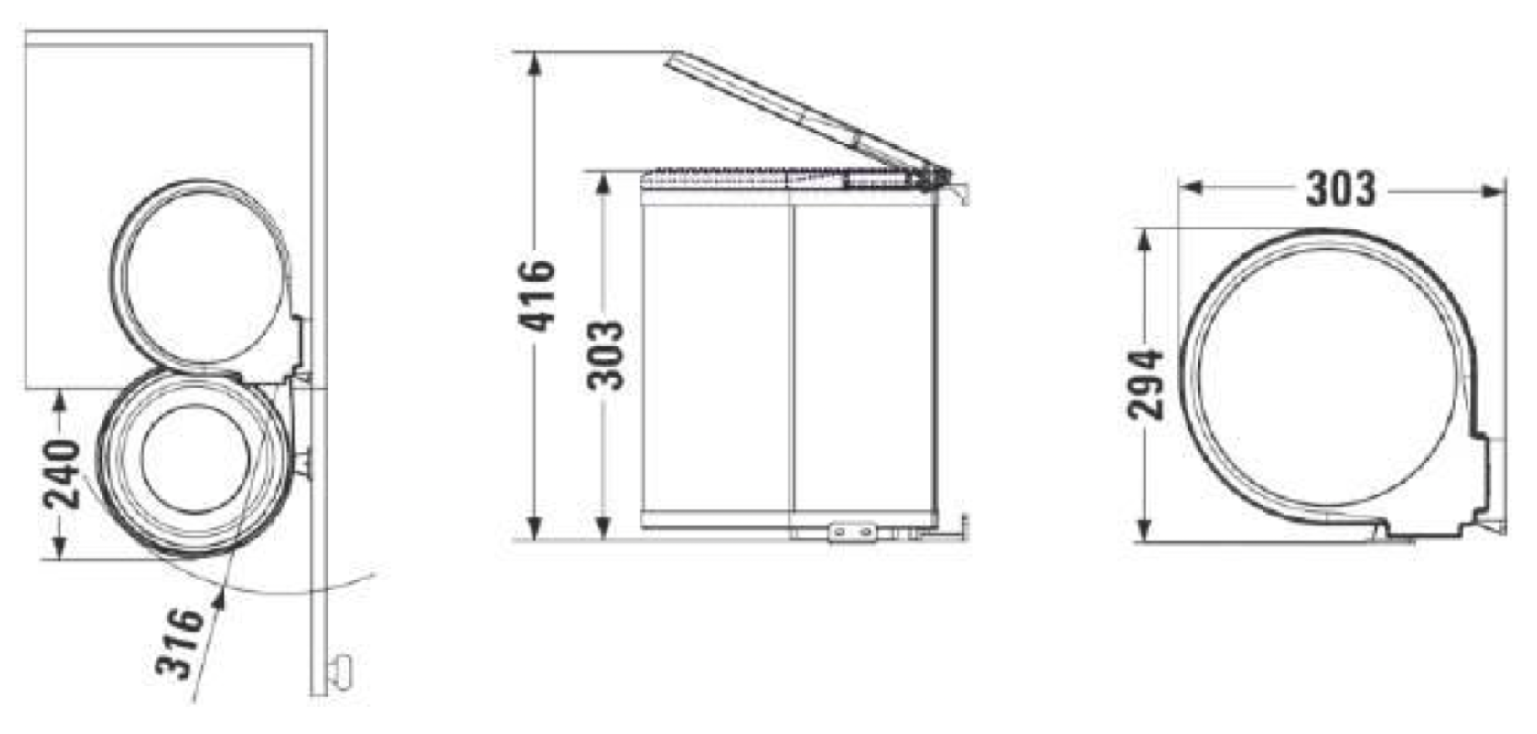 Ведро для мусора на дверцу шкафа Delta 350/11 Black NAVAKO 10002 - Вид №6