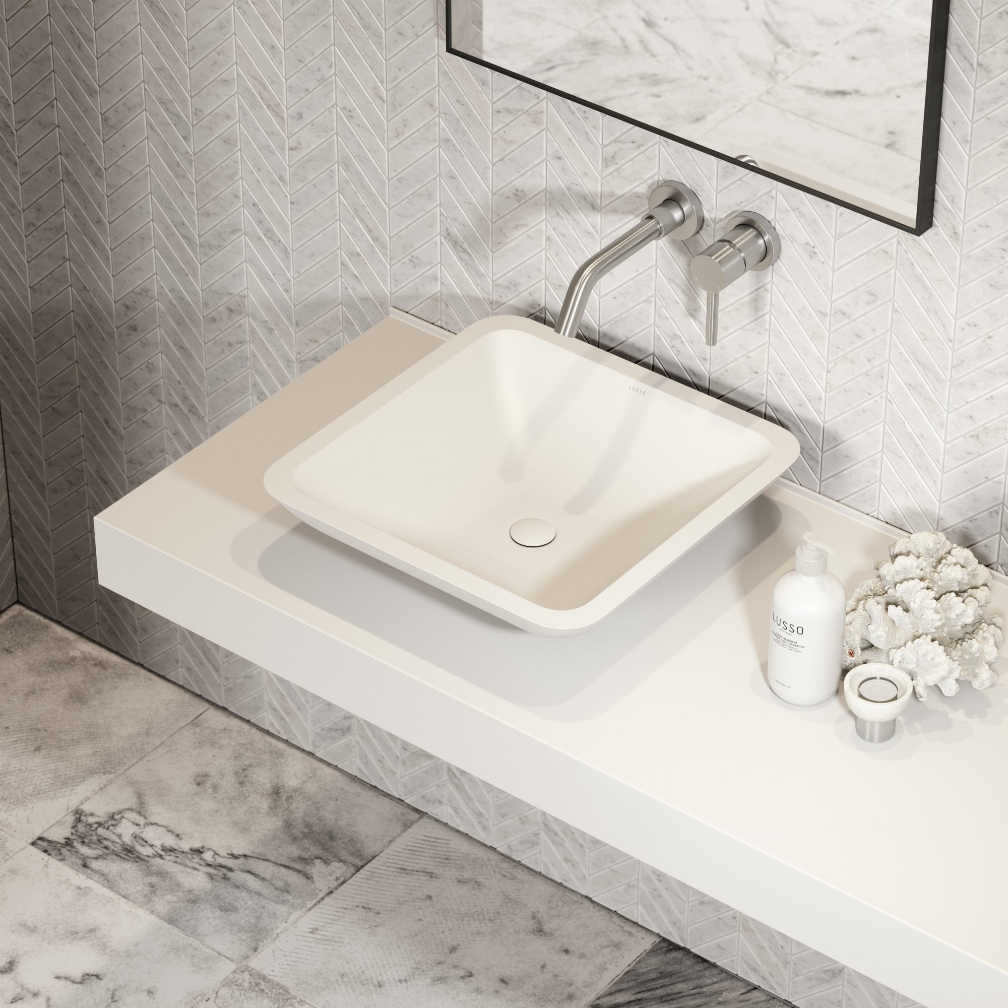 Умывальник с одной квадратной столешницей из смолы LUSSO квадратный ARCH-00137652