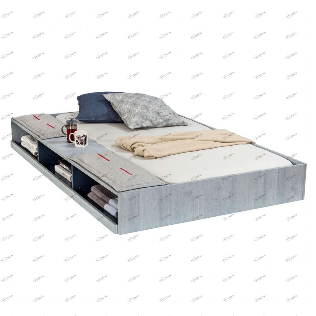 Кровать выдвижная детская с полками 90х190 см голубая Trio CILEK TRIO 00-3832135 Серый Santreyd