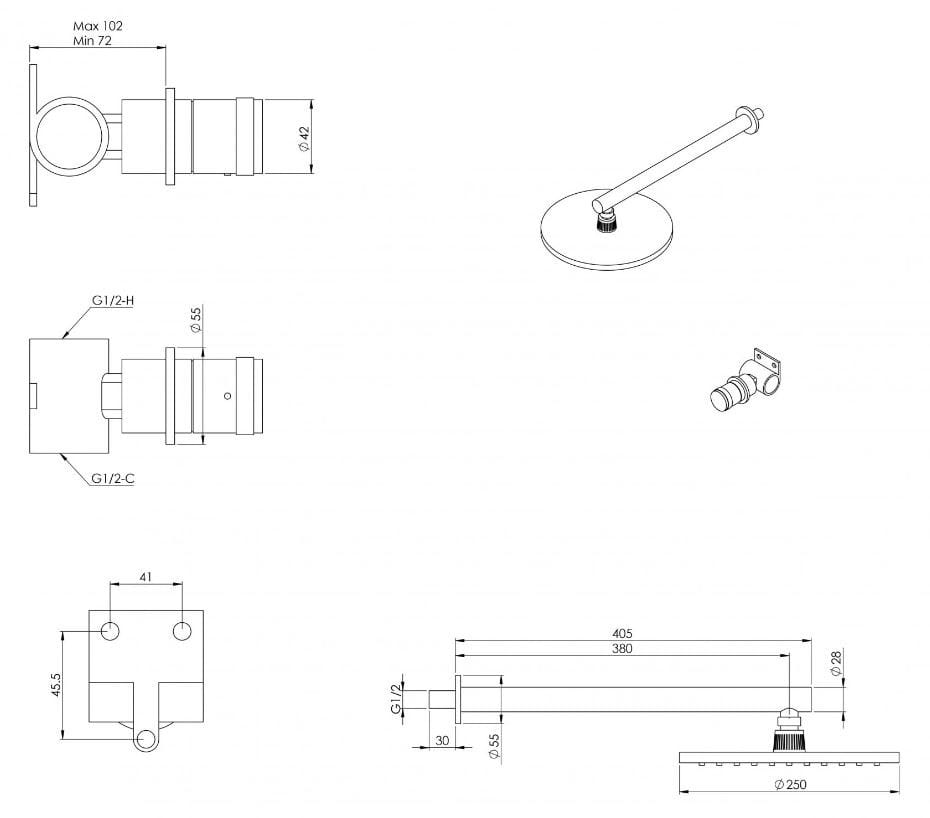 Встраиваемый смеситель для душа с 2 отверстиями LUSSO Urban ARCH-00091431 - Вид №5