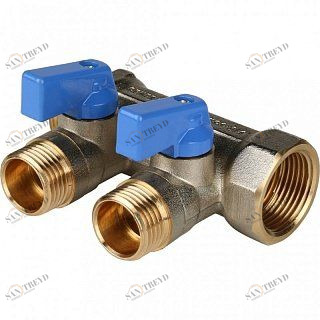 Коллектор с шаровыми кранами 3/4" STOUT 2 выхода 1/2", синие ручки SMB6201341202