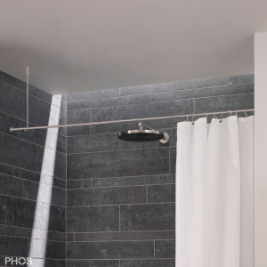 DSN12-DW-2 Карниз для душевой занавески ø12 мм с потолочным подвесом и настенным шурупом от 100 до 160 см - на заказ PHOS