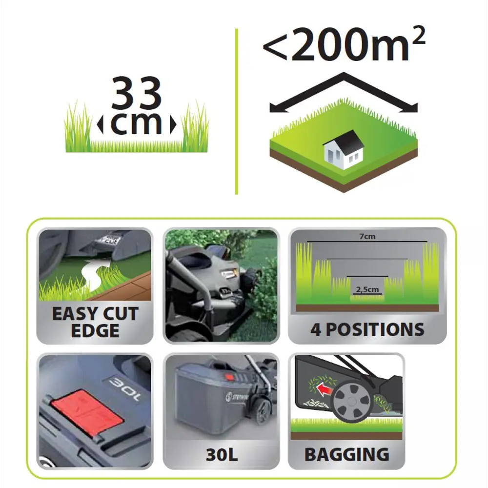 Аккумуляторная газонокосилка Sterwins 33 см с бесщеточным двигателем 82152402 STLM-0020523 - Вид №5