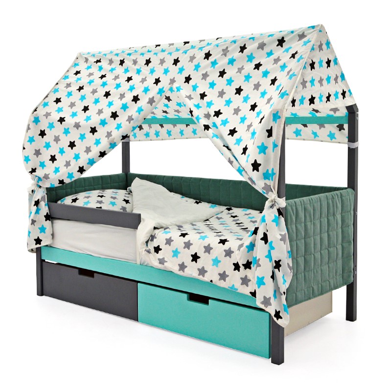 Детская кровать-домик мягкая графит-мятная Svogen БЕЛЬМАРКО  00-3873190 Серый Santreyd  - Вид №6