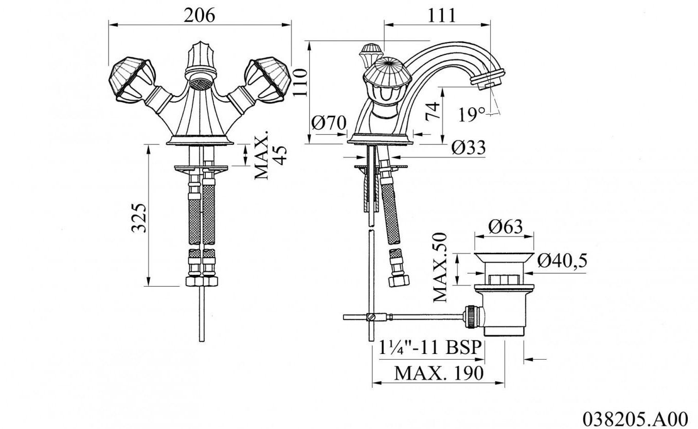 Bronces Mestre Смеситель для умывальника на одно отверстие с кристаллами swarovski® Indica sun-id-1436806 - Вид №1