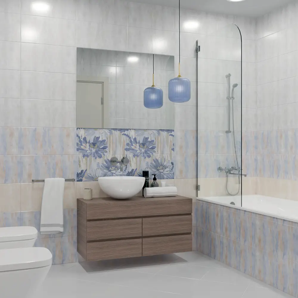 Декор настенный Нефрит-Керамика Артис Цветы 1 50x25 см матовый цвет голубой синий STLM-2123124 - Вид №2