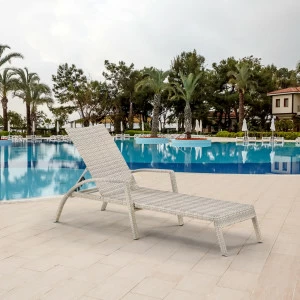 Шезлонг искусственный ротанг плетеный светло-серый AFINA  00-3860506 Серый