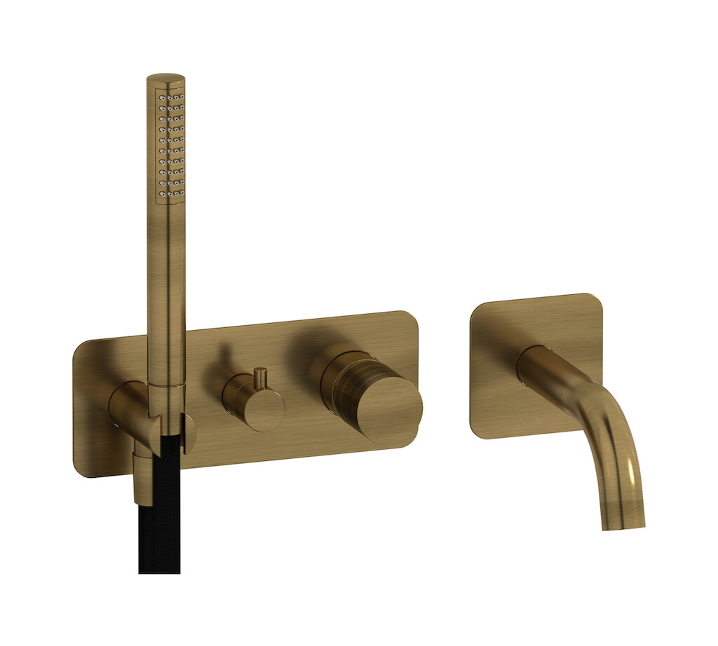 Настенный смеситель для ванной на дивертером и душевым гарнитуром. WE ARE IB vn202ss Modern Bronze Vinile
