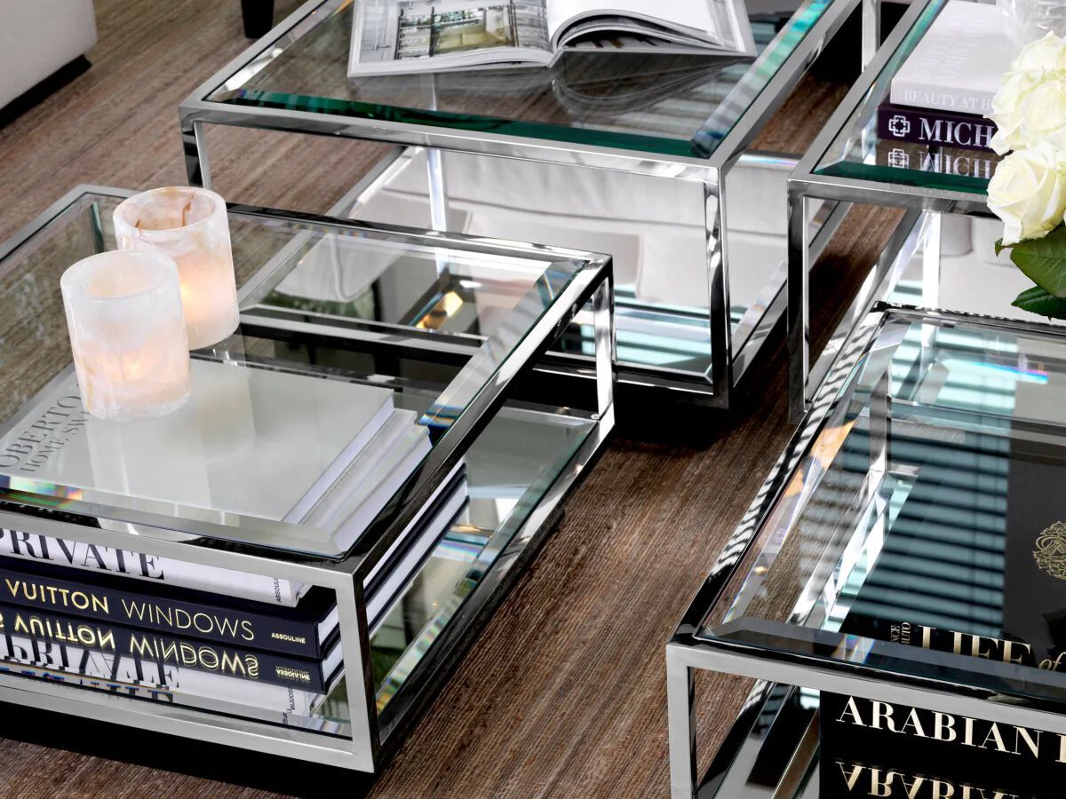 Низкий квадратный стол из стали и стекла Eichholtz TORTONA ARCH-00075695 - Вид №3