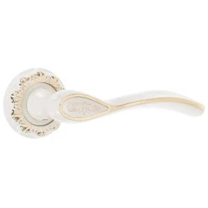 Ручка дверная на розетке Флория, цвет белый/глянцевое золото