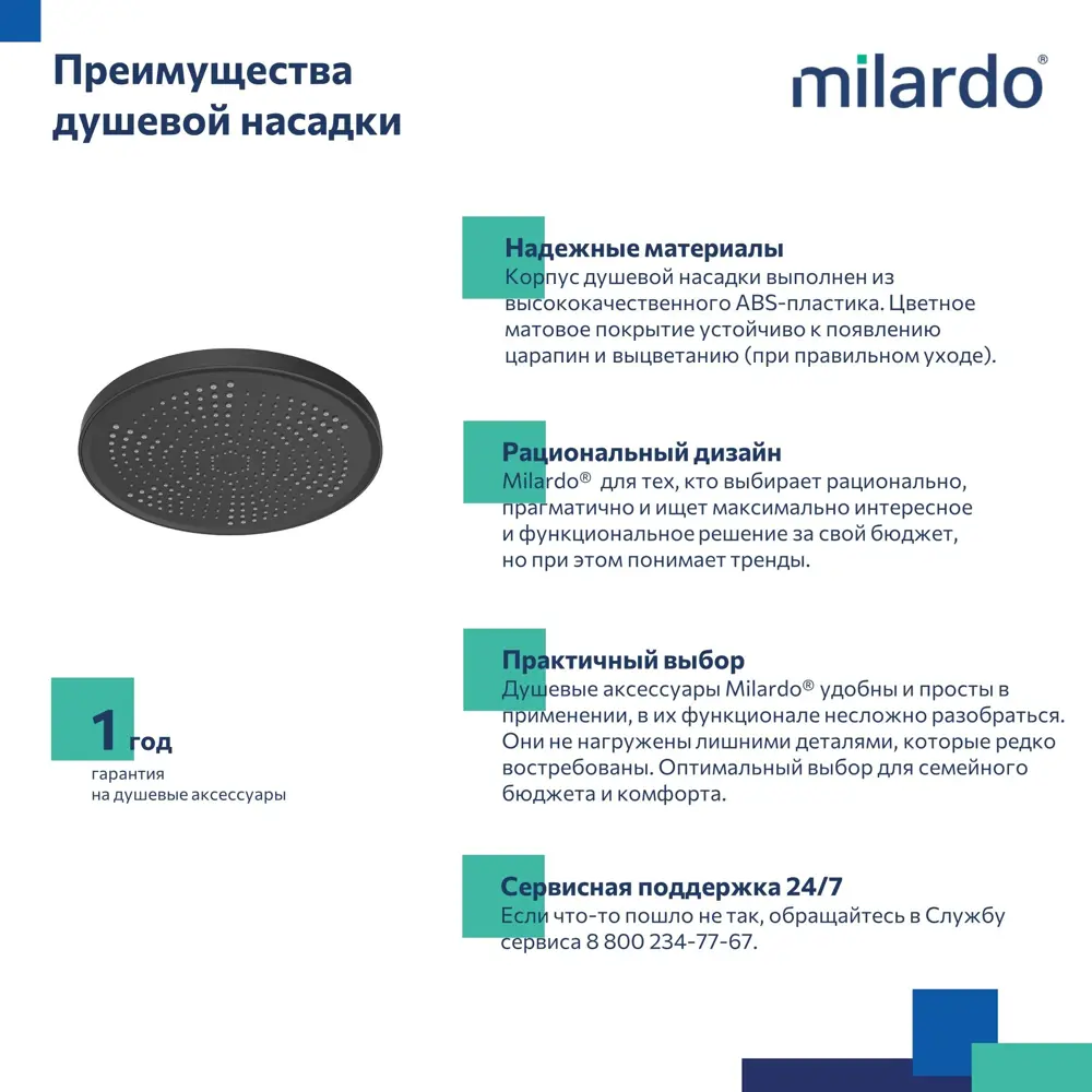 Лейка для верхнего душа Milardo Dale DAL25B0M64 круглая цвет черный матовый STLM-2060088 - Вид №3
