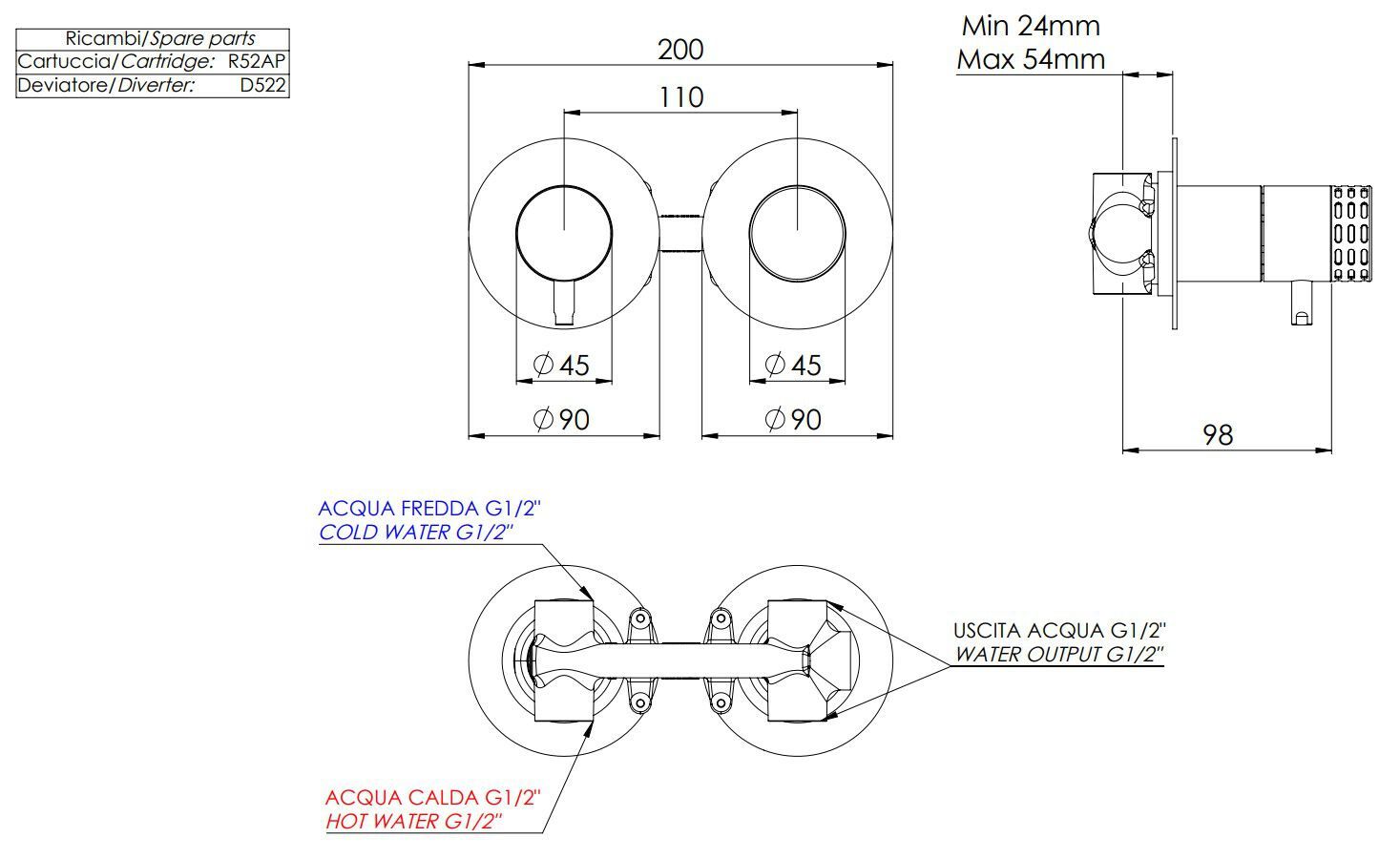 Встраиваемый смеситель для душа с переключателем Remer Rubinetterie Celebrity ARCH-00096760 - Вид №2