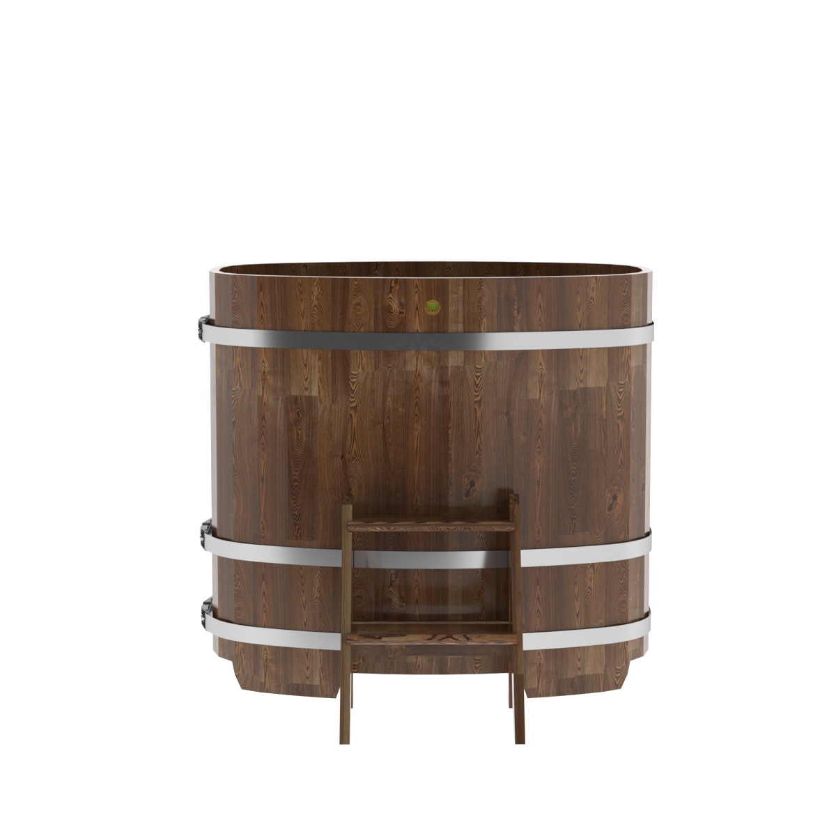 1383 Купель овальная из сращенных ламелей лиственницы 0,76х1,16х1,1 морёная Alyarus  - Вид №3