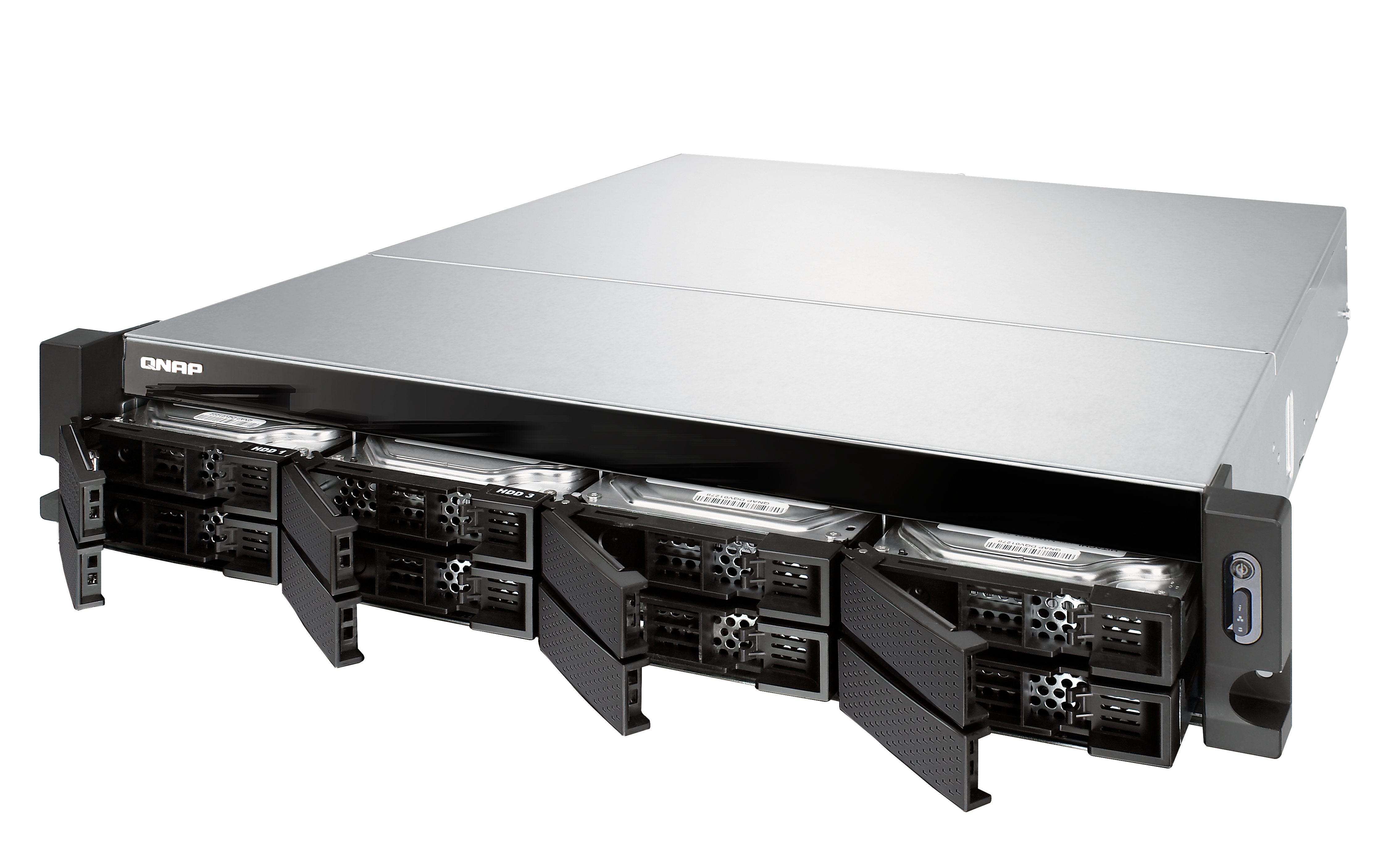 TS-863XU-RP-4G Smb nas, 8-tray w/o hdd, quad-core 64-bit amd 2.0ghz, 4gb ddr3l (1x4gb ) up to 16gb (2x8gb ),1x 10g lan rj45, 4x1gbe lan, 2u rackmount, 2x250w psu. w/o rail kit rail-b02 QNAP Santreyd  - Вид №6