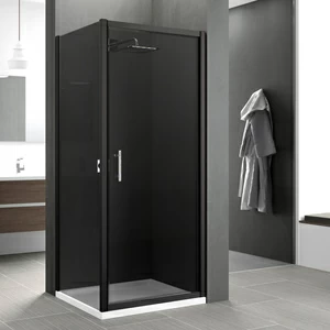 Душевой уголок 82x81 ZEPHYROS G+F Novellini ZEPHYROS с черным профилем и дымчатым серым стеклом