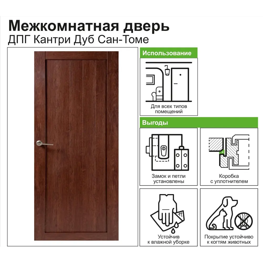 Дверь межкомнатная глухая Кантри 80x200 см, ПВХ, цвет дуб сан-томе, с фурнитурой 82248258 STLM-2143179 МАРИО РИОЛИ  - Вид №6