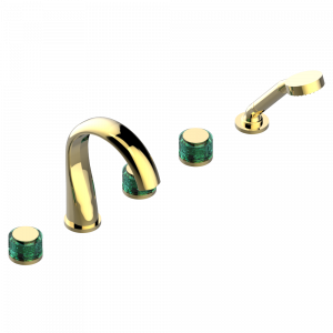 U5B-1132SG Смеситель устанавливаемый на борту ванны на 5 отверстий с душем, керамическим смесителем, 2 вентилями ¾" и изливом СУПЕР ГОЛИАФ Thg-paris Island Покрытие PVD золотистый цвет