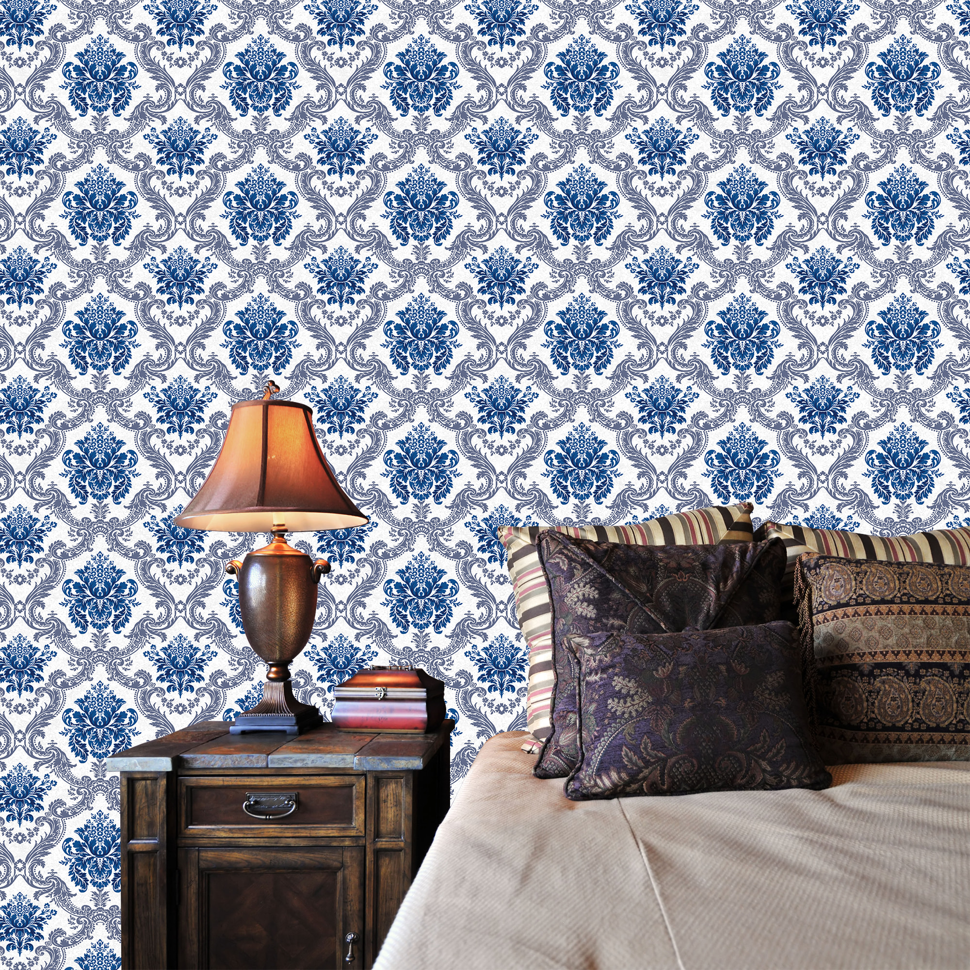 17128772 Обои виниловые синие 0.53 м 10026-66 Классика дамаск Santreyd  - Вид №2