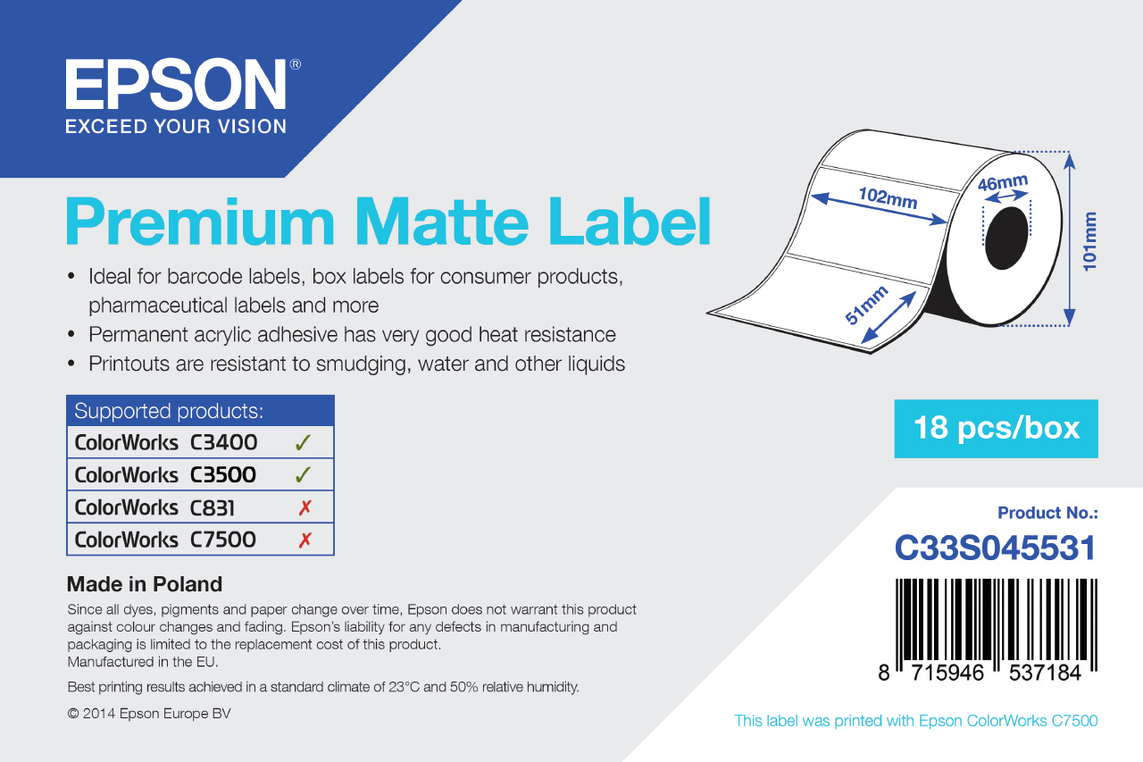 C33S045531 premium matte label 102 x 51mm. 650 lab Epson Santreyd  - Вид №1