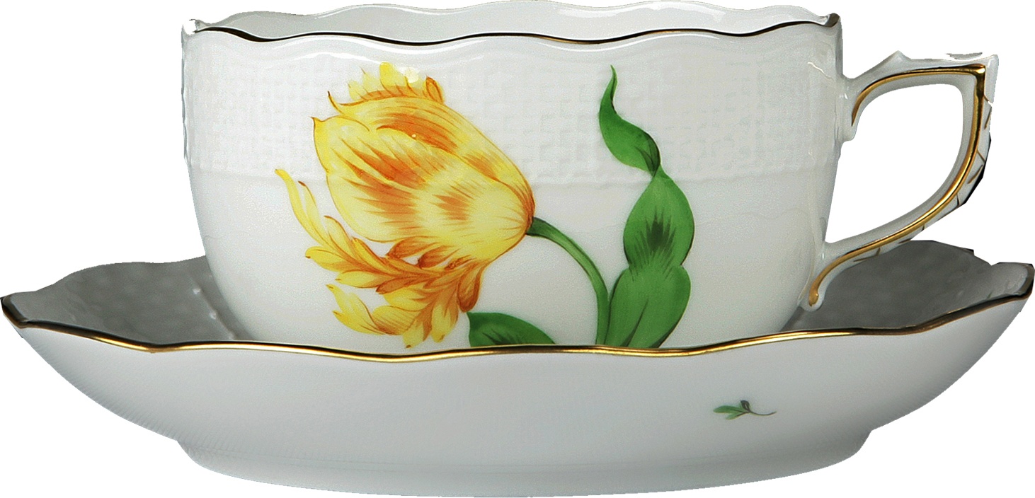 1051709 Herend Чашка чайная с блюдцем 200мл "Китти" (желтая) Фарфор 