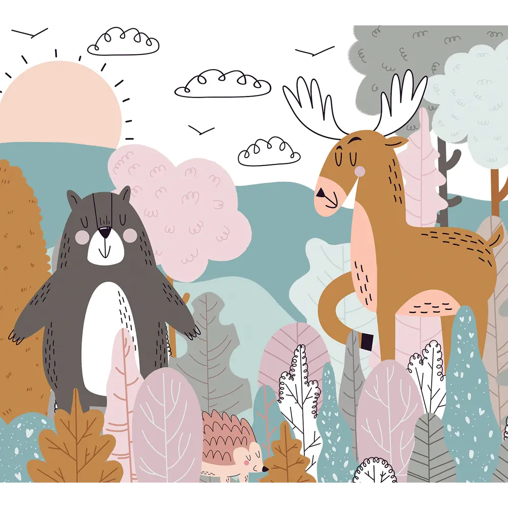 Фотообои Ежик и друзья флизелиновые 300x270 см L13-814 FBRUSH 3D FLIZART STLM-2162057