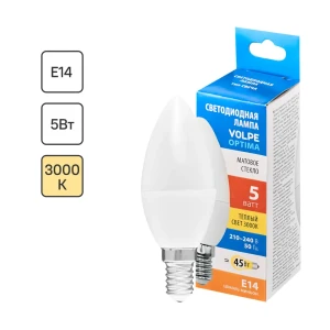 Светодиодная лампа Volpe E14 матовая свеча 5Вт теплый свет 89819513