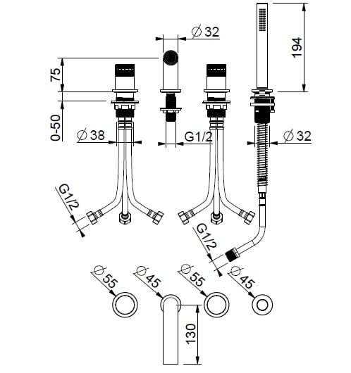 Смеситель для ванны с 4 отверстиями из нержавеющей стали с ручным душем BEAMTECH App ARCH-00070290 - Вид №2