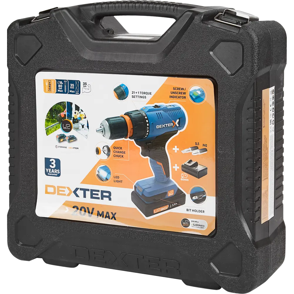 Дрель аккумуляторная Dexter 20VSD2-35RCA.1A, 20 В Li-Ion 2.5 Ач 82457018 STLM-2050147  - Вид №6