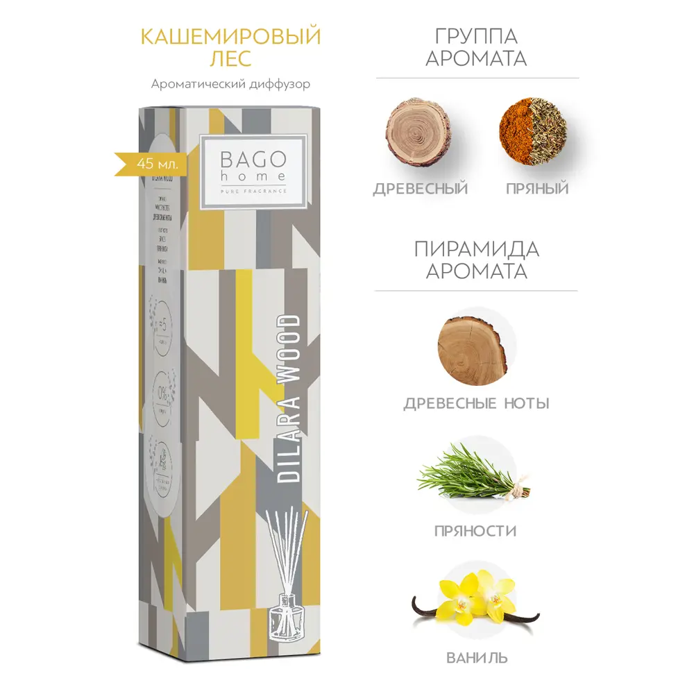 Аромадиффузор Bago Home 'Кашемировый лес' 45 мл 88772263 STLM-0828113 - Вид №1
