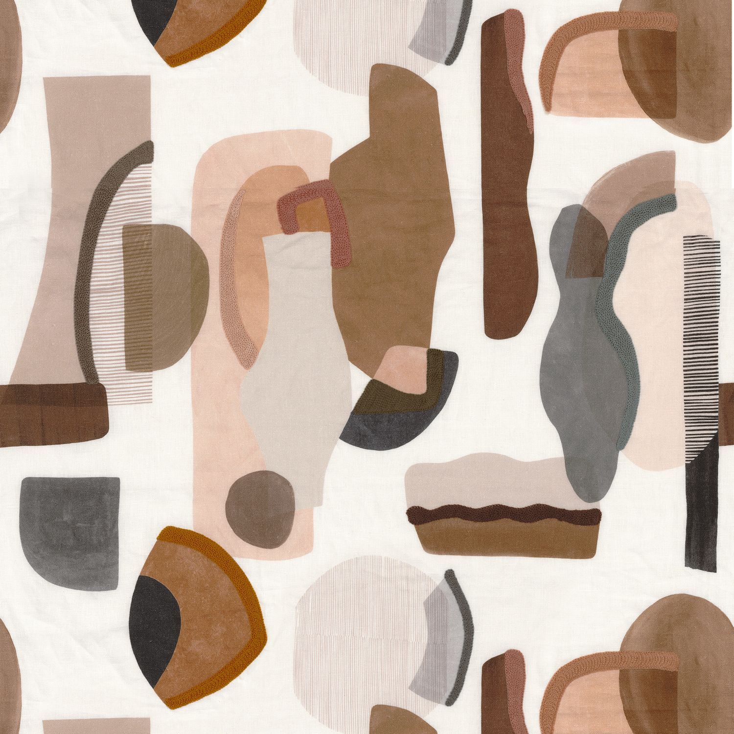 Многоцветная льняная вышитая ткань для штор Casamance Machaya ARCH-00130369 - Вид №2