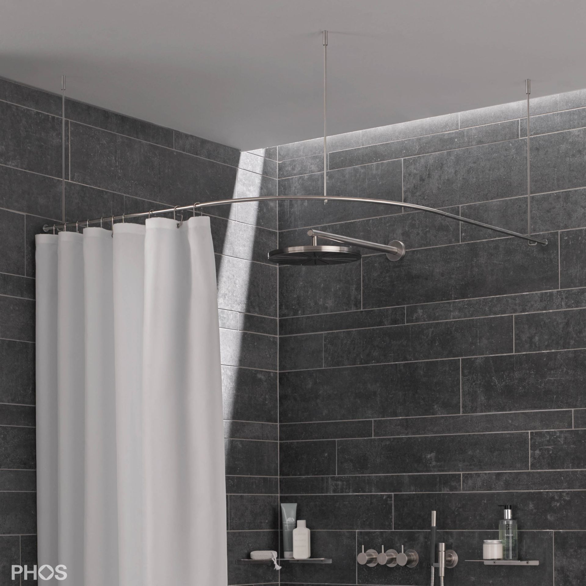 DSB550-1100F Квадрант штанги для душевой занавески с радиусом дуги 55 см, 110 x 110 см для крепления к потолку PHOS 