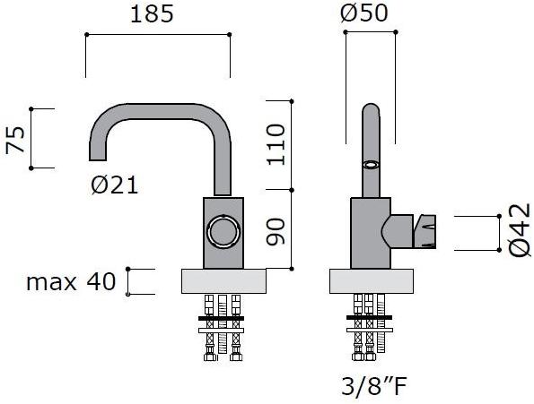 MINA Смеситель для раковины на столешницу из нержавеющей стали с одним отверстием Synth 4513 - Вид №1