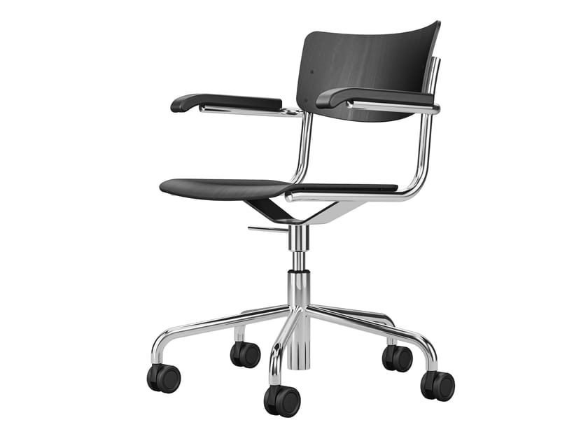 Вращающееся кресло с подлокотниками и колесами THONET S 43 ARCH-00036576