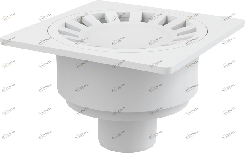 Сливной трап 150×150/50 мм прямой сток, решетка белая, гидрозатвор мокрый ALCAPLAST APV16
