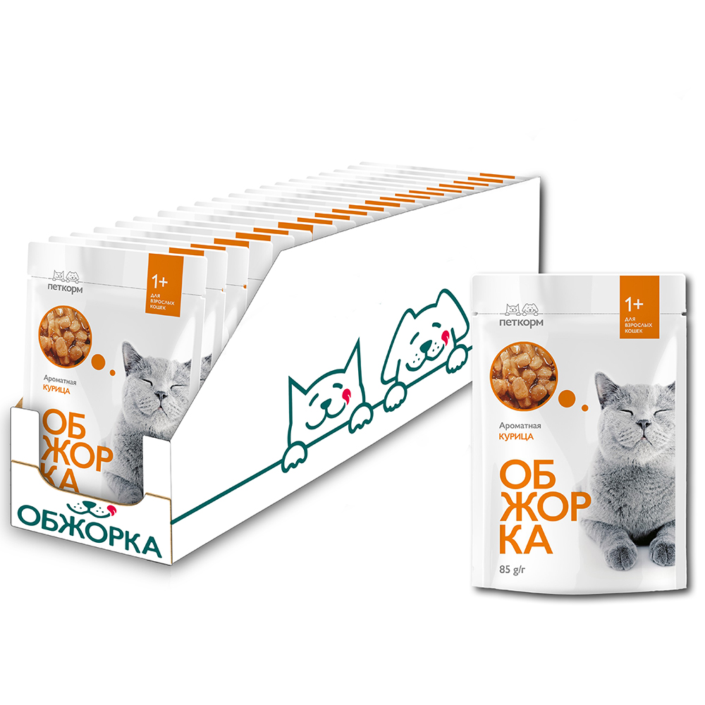 ПР0051889*24 Корм для кошек кусочки в желе с курицей пауч 85г (упаковка - 24 шт) ОБЖОРКА 