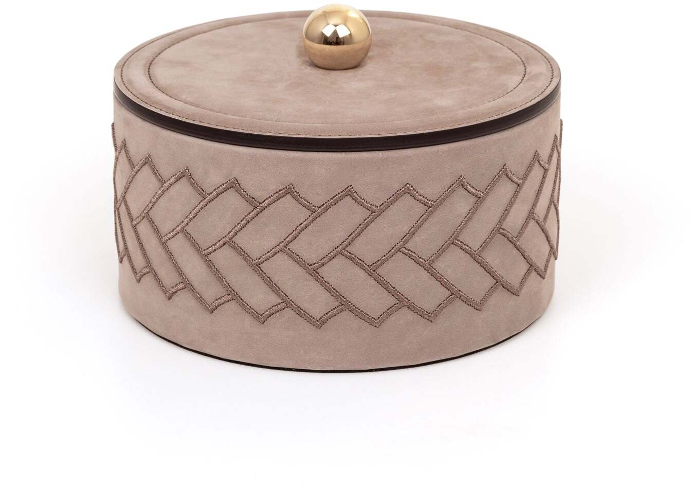 Lily Box - Ø 20XH8 см / металл-отделка_золото/нубук-кожа_светло-серый