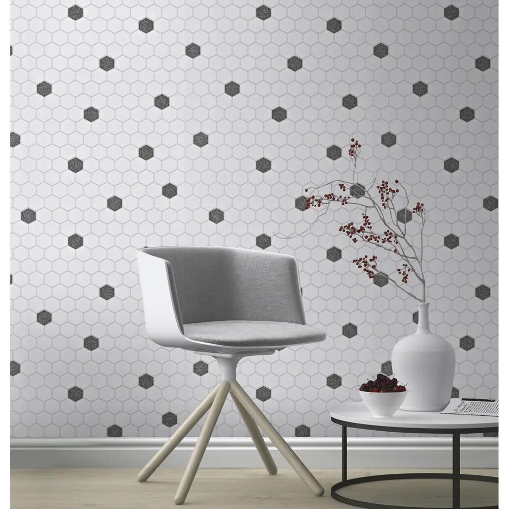 Обои виниловые 0.53х10 м соты цвет чёрно-белый RA 861907 Rasch Selection Vinyl/Vlies STLM-2158322 - Вид №3