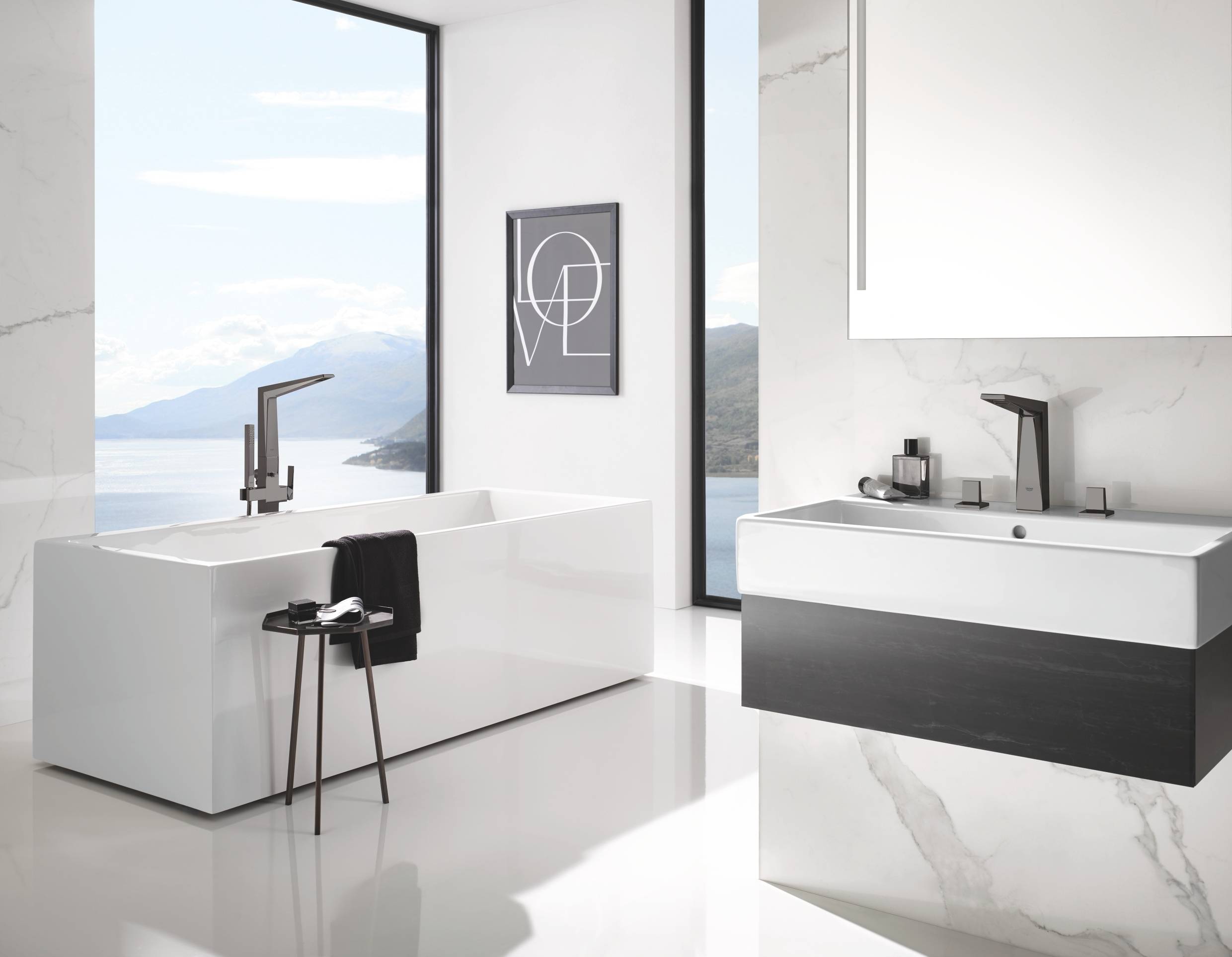 Смеситель для раковины GROHE Allure Brilliant на 3 отверстия, высокий излив, темный графит глянец (20344A00) - Вид №2
