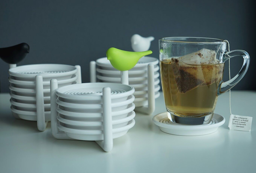 QL10303-BK Набор подставок под чашки sparrow, белый с черным Qualy  - Вид №1