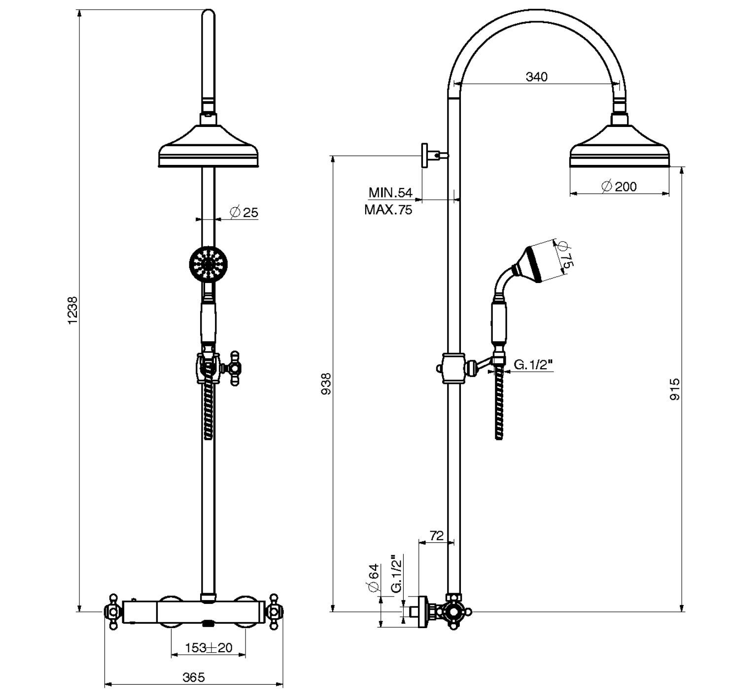 Термостатическая душевая колонка с ручным душем GATTONI Orta ARCH-00119342 - Вид №2