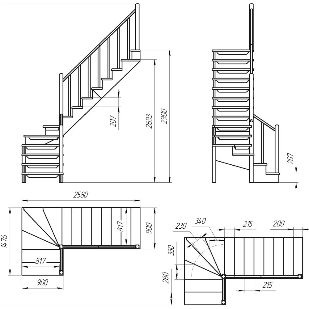 Лестница поворотная 90° ЛЕС-09 универсальная ЛЕСЕНКА STLM-2177329 - Вид №2